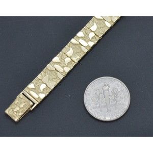 Real 10K Yellow Gold 8.5mm Nugget Textured Rectangle Edge 8.5" Link Bracelet